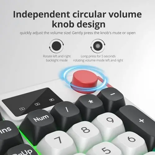 SbocKeeb 96% Wireless Keyboard with Number Pad and Knob,3-Modes Wired/Bluetooth 5.0/2.4G 98 Keys ABS Ball Caps RGB Quiet Mechanical Feel Membrane Gaming Keyboard for Win/Mac（White） - 2