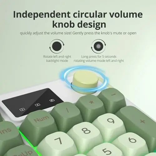 SbocKeeb 96% Wireless Keyboard with Number Pad and Knob,3-Modes Wired/Bluetooth 5.0/2.4G 98 Keys ABS Ball Caps RGB Quiet Mechanical Feel Membrane Gaming Keyboard for Win/Mac（Matcha） - 2