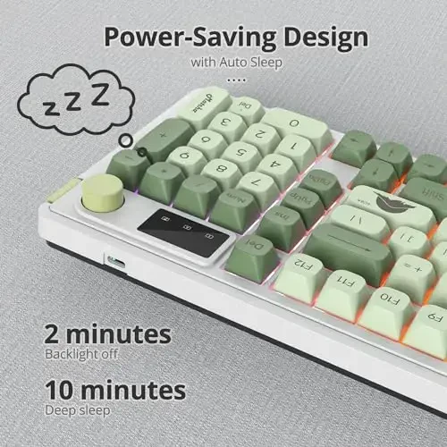 SbocKeeb 96% Wireless Keyboard with Number Pad and Knob,3-Modes Wired/Bluetooth 5.0/2.4G 98 Keys ABS Ball Caps RGB Quiet Mechanical Feel Membrane Gaming Keyboard for Win/Mac（Matcha） - 4