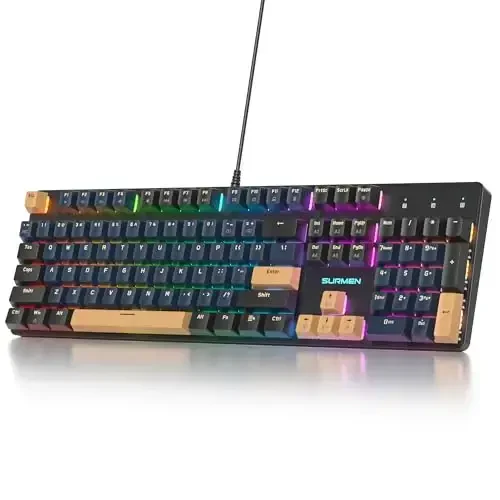 surmen Full Size Creamy Keyboard with Number Pad, 104 Keys RGB Wired Mechanical Gaming Keyboard Backlit with PBT Keycaps Linear Red Switch for Laptop Desktop PC Gamers（104 Blue Samurai） - 1