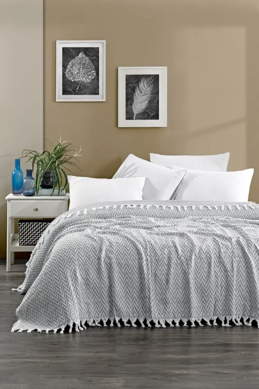 Sayina Model Gri Çift Kişilik Pike 1600gr. 200x230cm-Gri - CASNACK