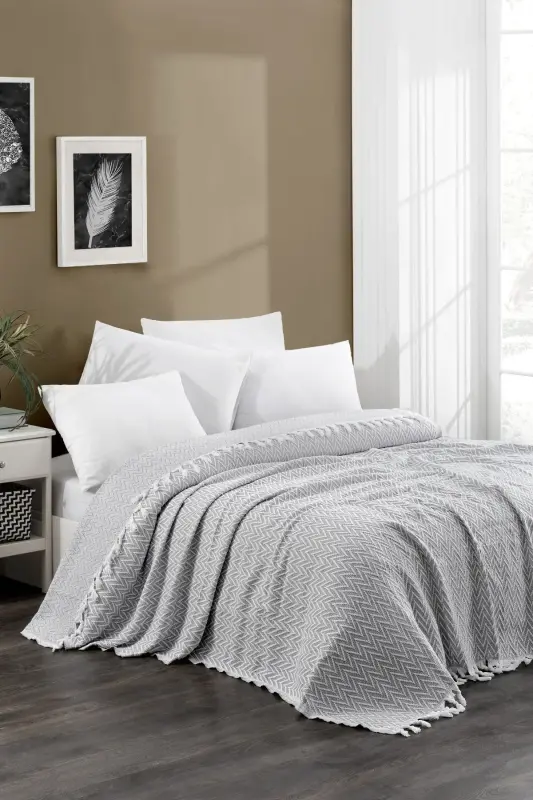 Sayina Model Gri Çift Kişilik Pike 1600gr. 200x230cm-Gri - 2