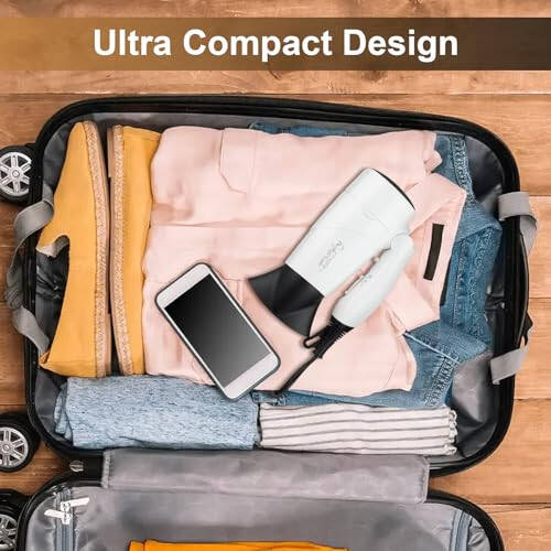 Sayohat uchun ixcham soch quritgich, 1875Vt engil fen, chiqariladigan tutqich, 1 nozul, 2 issiqlik sozlamasi, 2 tezlik siljish tugmasi, salqin havo tugmasi, oila va talabalar uchun tez quritadi (oq) - 6