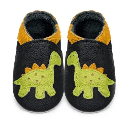 SAYOYO Baby Soft Sole Leather Moccasins Non-Slip Suede Shoes | Breathable genuine leather, non-slip suede sole, stretch elastic ankle. Keeps feet dry & safe. Fits 0-36 months. - 1