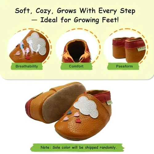 SAYOYO Baby Soft Sole Leather Moccasins Non-Slip Suede Shoes | Breathable genuine leather, non-slip suede sole, stretch elastic ankle. Keeps feet dry & safe. Fits 0-36 months. - 1