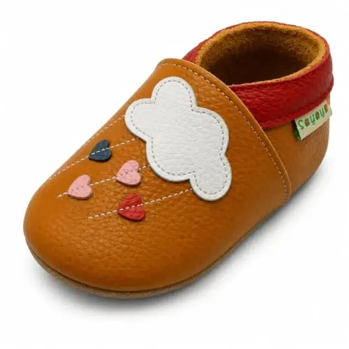 SAYOYO Baby Soft Sole Leather Moccasins Non-Slip Suede Shoes | Breathable genuine leather, non-slip suede sole, stretch elastic ankle. Keeps feet dry & safe. Fits 0-36 months. - 4