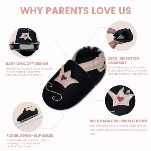 SAYOYO Baby Soft Sole Leather Moccasins Non-Slip Suede Shoes | Breathable genuine leather, non-slip suede sole, stretch elastic ankle. Keeps feet dry & safe. Fits 0-36 months. - 4
