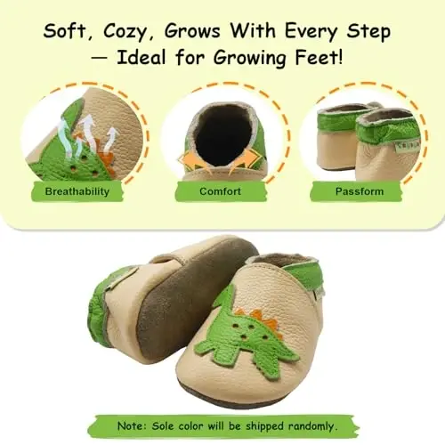 SAYOYO Baby Soft Sole Leather Moccasins Non-Slip Suede Shoes | Breathable genuine leather, non-slip suede sole, stretch elastic ankle. Keeps feet dry & safe. Fits 0-36 months. - 1