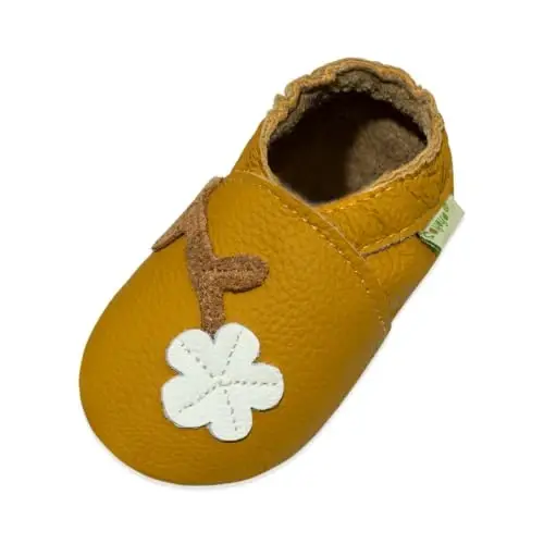 SAYOYO Baby Soft Sole Leather Moccasins Non-Slip Suede Shoes | Breathable genuine leather, non-slip suede sole, stretch elastic ankle. Keeps feet dry & safe. Fits 0-36 months. - 1