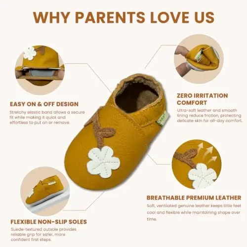 SAYOYO Baby Soft Sole Leather Moccasins Non-Slip Suede Shoes | Breathable genuine leather, non-slip suede sole, stretch elastic ankle. Keeps feet dry & safe. Fits 0-36 months. - 5