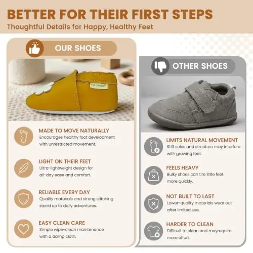 SAYOYO Baby Soft Sole Leather Moccasins Non-Slip Suede Shoes | Breathable genuine leather, non-slip suede sole, stretch elastic ankle. Keeps feet dry & safe. Fits 0-36 months. - 6