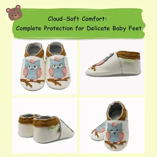 SAYOYO Baby Soft Sole Leather Moccasins Non-Slip Suede Shoes | Breathable genuine leather, non-slip suede sole, stretch elastic ankle. Keeps feet dry & safe. Fits 0-36 months. - 5