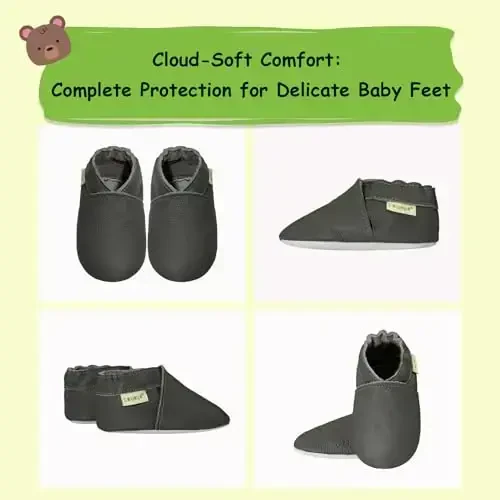 SAYOYO Baby Soft Sole Prewalkers Baby Toddler Shoes Leather Infant Shoes Dark Grey - 3