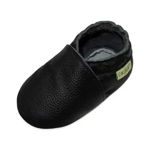 SAYOYO Baby Soft Sole Prewalkers Baby Toddler Shoes Leather Infant Shoes Dark Grey 