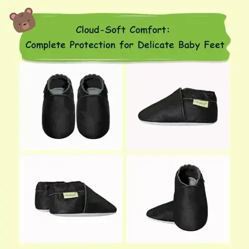 SAYOYO Baby Soft Sole Prewalkers Baby Toddler Shoes Leather Infant Shoes Dark Grey - 3