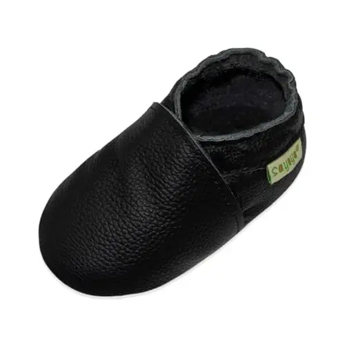 SAYOYO Baby Soft Sole Prewalkers Baby Toddler Shoes Leather Infant Shoes Dark Grey - 2