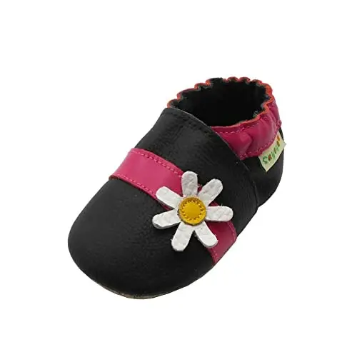 SAYOYO Leather Infant Slippers Toddler Soft Sole Shoes First Walker Crib Shoes Baby Moccasins for Boys and Girls - 1