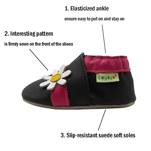 SAYOYO Leather Infant Slippers Toddler Soft Sole Shoes First Walker Crib Shoes Baby Moccasins for Boys and Girls - 2