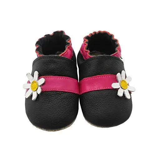 SAYOYO Leather Infant Slippers Toddler Soft Sole Shoes First Walker Crib Shoes Baby Moccasins for Boys and Girls - 4