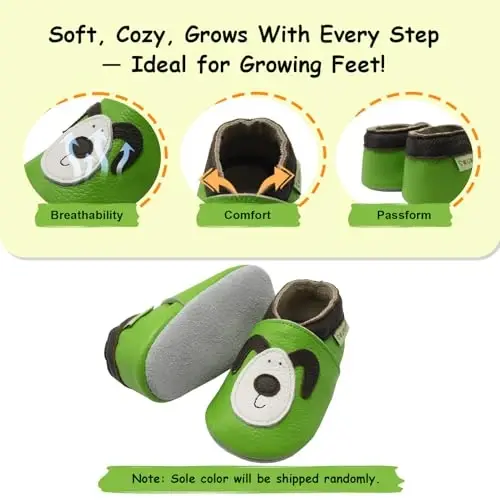 SAYOYO Leather Infant Slippers Toddler Soft Sole Shoes First Walker Crib Shoes Baby Moccasins for Boys and Girls - 3