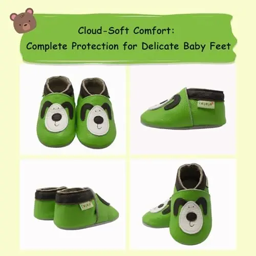 SAYOYO Leather Infant Slippers Toddler Soft Sole Shoes First Walker Crib Shoes Baby Moccasins for Boys and Girls - 4