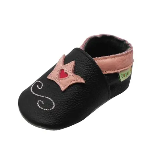 SAYOYO Leather Baby Moccasins for Boys and Girls, Soft Sole Infant Toddler Prewalker Shoes, Slip-on First Walking Slippers - 1