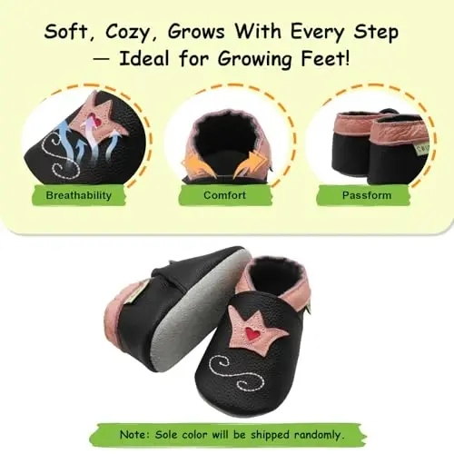 SAYOYO Leather Baby Moccasins for Boys and Girls, Soft Sole Infant Toddler Prewalker Shoes, Slip-on First Walking Slippers - 4