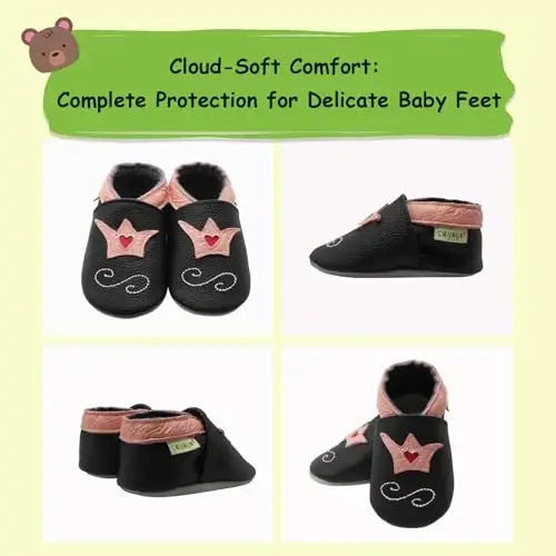 SAYOYO Leather Baby Moccasins for Boys and Girls, Soft Sole Infant Toddler Prewalker Shoes, Slip-on First Walking Slippers - 5