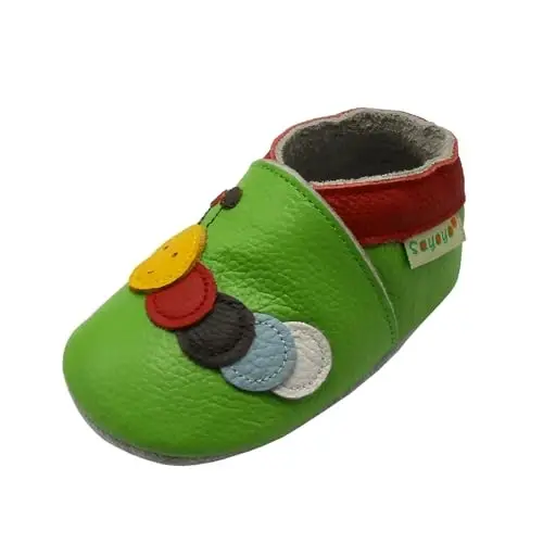 SAYOYO Leather Baby Moccasins for Boys and Girls, Soft Sole Infant Toddler Prewalker Shoes, Slip-on First Walking Slippers - SAYOYO