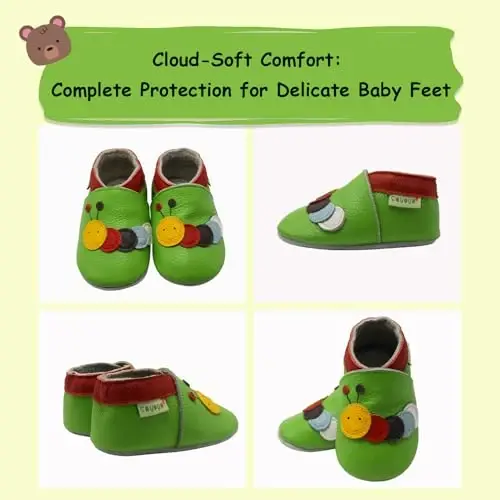 SAYOYO Leather Baby Moccasins for Boys and Girls, Soft Sole Infant Toddler Prewalker Shoes, Slip-on First Walking Slippers - 5