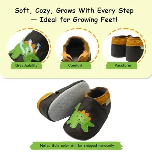 SAYOYO Leather Baby Moccasins for Boys and Girls, Soft Sole Infant Toddler Prewalker Shoes, Slip-on First Walking Slippers - 4