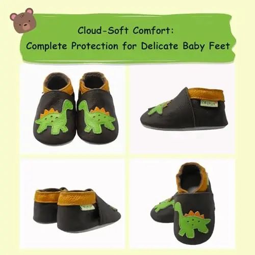 SAYOYO Leather Baby Moccasins for Boys and Girls, Soft Sole Infant Toddler Prewalker Shoes, Slip-on First Walking Slippers - 5