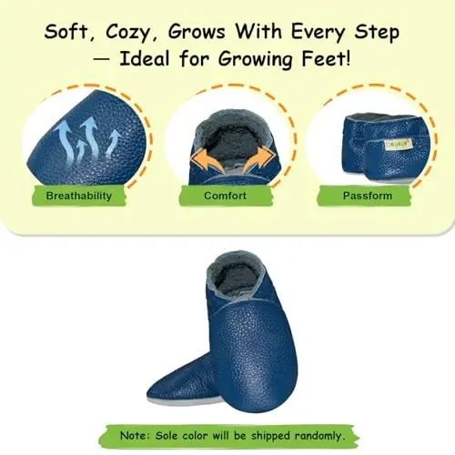 SAYOYO Leather Infant Slippers Toddler Soft Sole Shoes First Walker Crib Shoes Baby Moccasins for Boys and Girls - 2