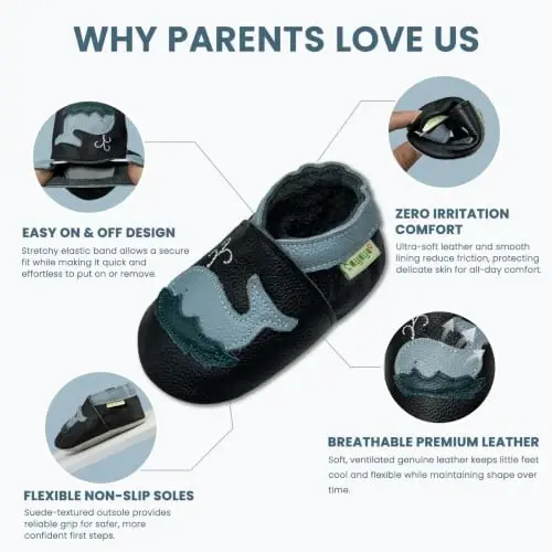 SAYOYO Baby Soft Leather Moccasins Anti-Slip Rubber Sole Walking Shoes | Ultra-soft leather, non-slip suede sole, lightweight for natural growth. Elastic ankle, easy on/off - 4