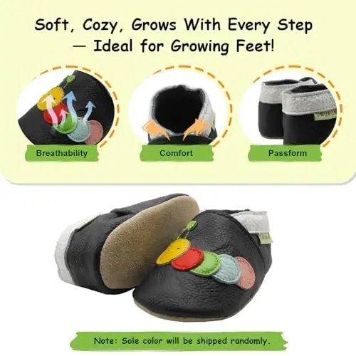 SAYOYO Baby Soft Leather Moccasins Anti-Slip Rubber Sole Walking Shoes | Ultra-soft leather, non-slip suede sole, lightweight for natural growth. Elastic ankle, easy on/off - 4