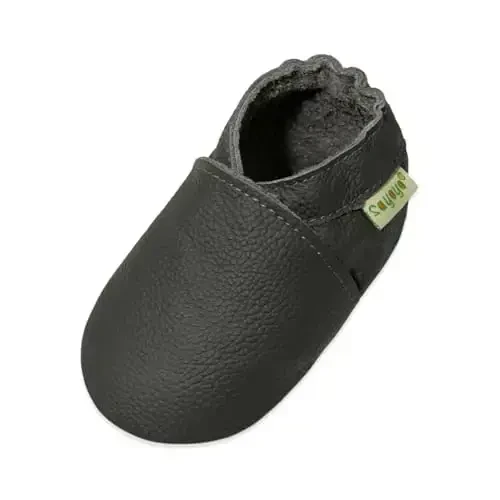SAYOYO Baby Soft Sole Prewalkers Baby Toddler Shoes Leather Infant Shoes Dark Grey - 1