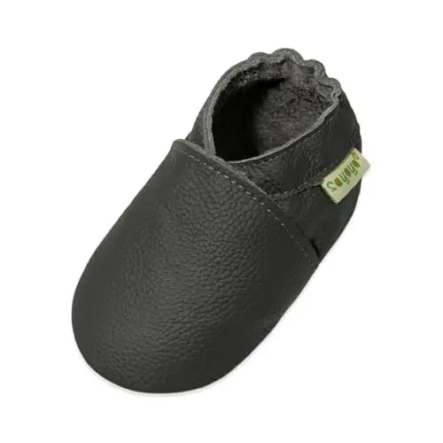 SAYOYO Baby Soft Sole Prewalkers Baby Toddler Shoes Leather Infant Shoes Dark Grey - SAYOYO