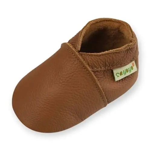 SAYOYO Baby First Walking Shoes Soft Sole Slip-Resistant Leather Slippers Toddler Slip-On Infant Moccasins for Girls Boys - 1