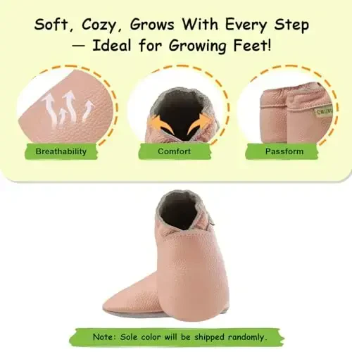 SAYOYO Soft Sole Baby Shoes First Walking Leather Toddler Moccasins Slip-on Crib Infant Slippers with Elastic Ankle Anti-Slip Soles Pre-Walker Shoes for Boy Girl - 4