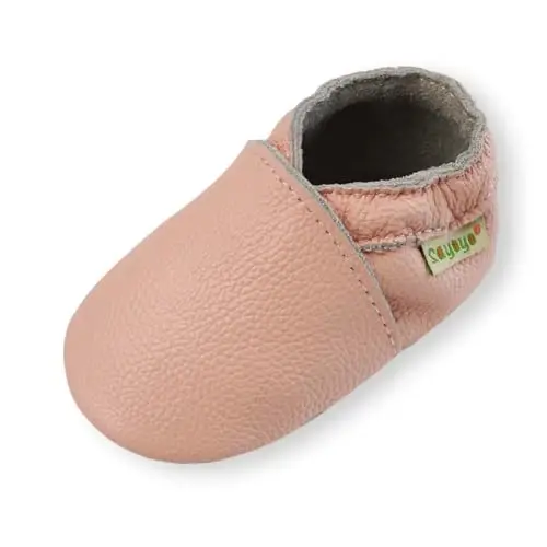 SAYOYO Baby First Walking Shoes Soft Sole Slip-Resistant Leather Slippers Toddler Slip-On Infant Moccasins for Girls Boys 