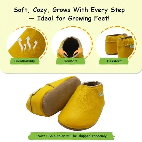 SAYOYO Leather Infant Slippers Toddler Soft Sole Shoes First Walker Crib Shoes Baby Moccasins for Boys and Girls - 4