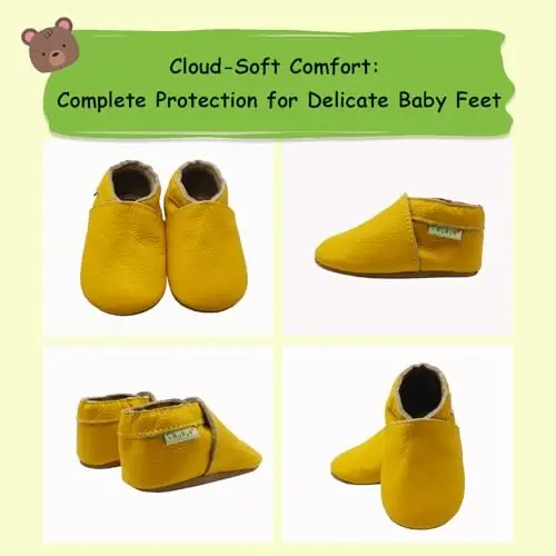 SAYOYO Leather Infant Slippers Toddler Soft Sole Shoes First Walker Crib Shoes Baby Moccasins for Boys and Girls - 5