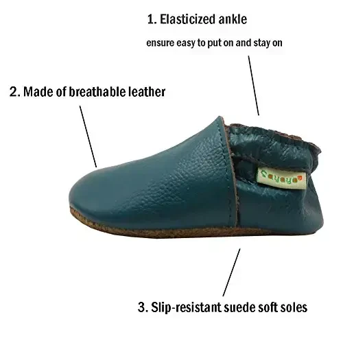 SAYOYO Leather Infant Slippers Toddler Soft Sole Shoes First Walker Crib Shoes Baby Moccasins for Boys and Girls - 2