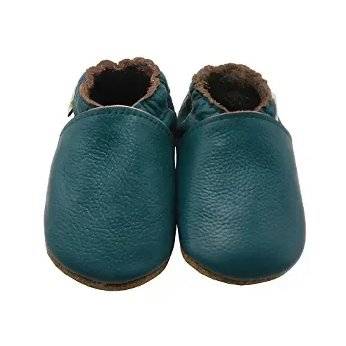 SAYOYO Leather Infant Slippers Toddler Soft Sole Shoes First Walker Crib Shoes Baby Moccasins for Boys and Girls - 4