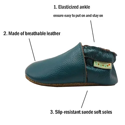 SAYOYO Leather Infant Slippers Toddler Soft Sole Shoes First Walker Crib Shoes Baby Moccasins for Boys and Girls - 2