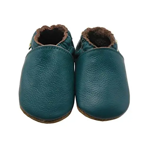 SAYOYO Leather Infant Slippers Toddler Soft Sole Shoes First Walker Crib Shoes Baby Moccasins for Boys and Girls - 4