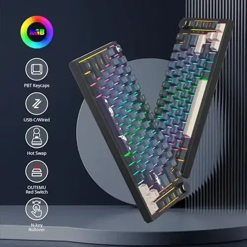 SbocKeeb 75 foizli klaviatura Gasket-Mounted, ovoz yutuvchi yostiqchalar, 82 tugmali ixcham simli RGB mexanik o'yin klaviaturasi, Win uchun Hot-Swap soketi, Apollo - 4