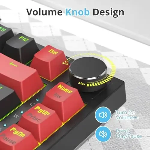SbocKeeb 75 foizli klaviatura Gasket-Mounted, ovoz yutuvchi yostiqchalar bilan, 82 tugmali ixcham simli RGB mexanik oʻyin klaviaturasi Win uchun Hot-Swap Socket, Qizil Qora - 5