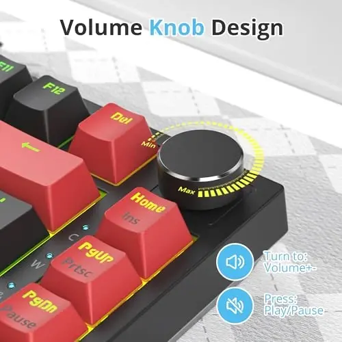 SbocKeeb 75 foizli klaviatura Gasket-Mounted, ovoz yutuvchi yostiqchalar bilan, 82 tugmali ixcham simli RGB mexanik oʻyin klaviaturasi Win uchun Hot-Swap Socket, Qizil Qora - 5