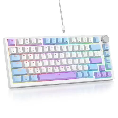 SbocKeeb 75 foizli klaviatura Gasket-o'rnatilgan, ovoz yutuvchi prokladkalar bilan, 82 tugmachali ixcham simli RGB mexanik o'yin klaviaturasi Win uchun issiq almashtirish uyasi, Sut binafsharang - 1